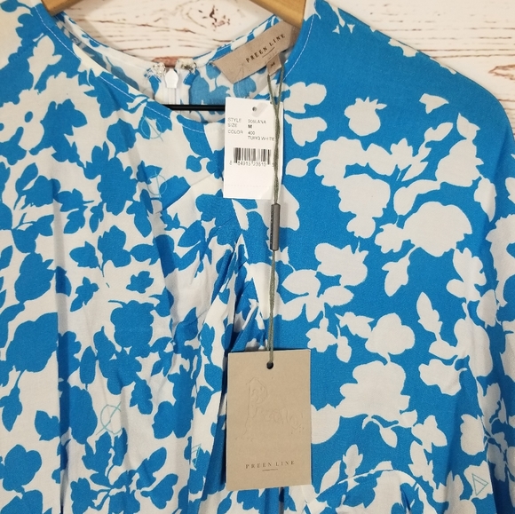 Preen Line by Thornton Bregazzi | Lana Blue Pleated Floral Dress NEW - Picture 5 of 6